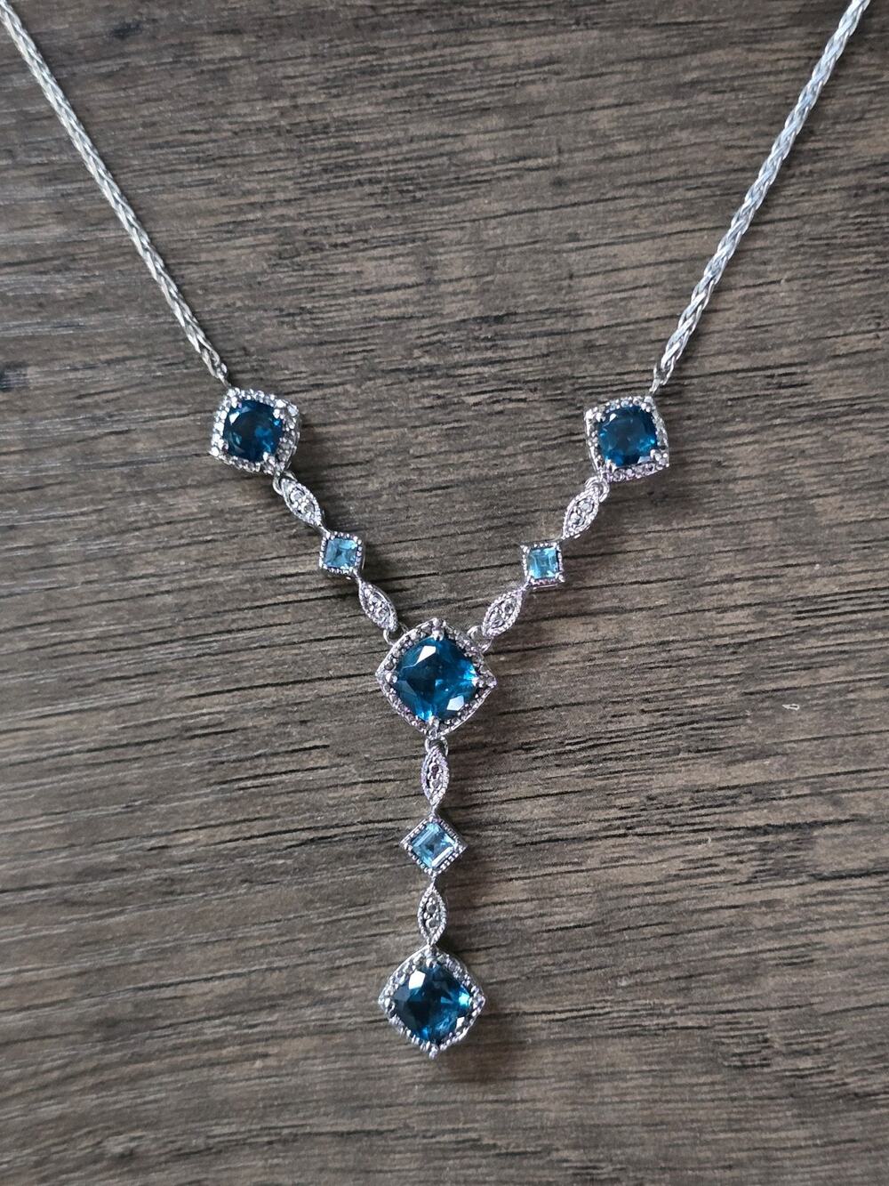 Blue Topaz Sterling Silver V-Shaped Lariat Necklace RCI 26" wheat rope chain